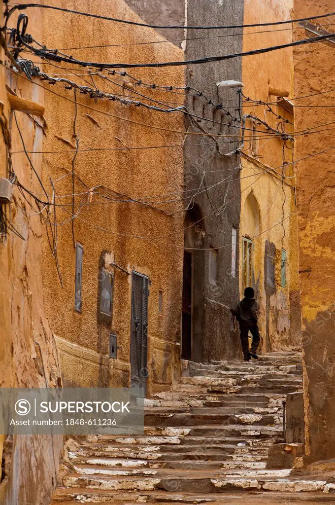 Street in the village of Ghardaia in the Unesco World Heritage Site M'zab, Algeria, Africa
