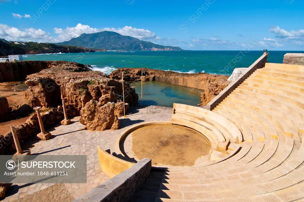 Amphitheater at the beach resort Corne d'Or, former stronghold, Tipasa, Algeria, Africa