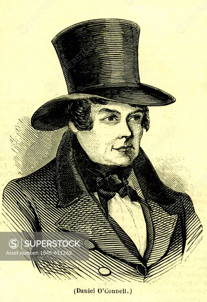 Daniel O'Connell, Irish political leader and lawyer, 1755-1847, historical illustration, 1858
