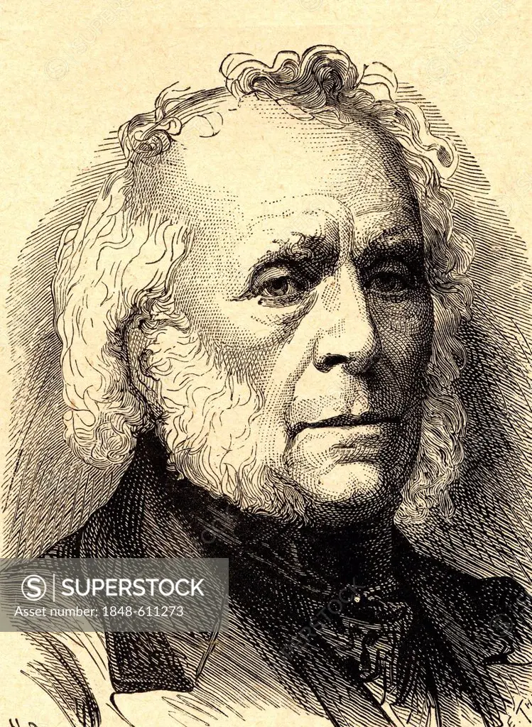 Sir David Brewster, Scottish physicist, 1781 - 1868, historical illustration, 1860