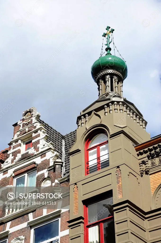 House built in the architectural style of a russian church, Roemer Visscherstraat street, Amsterdam, North Holland, the Netherlands, Europe