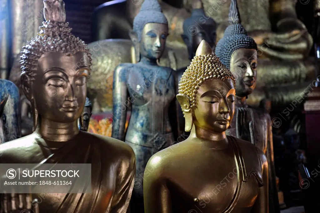 Buddha statues, Wat Mai temple, Suwannaphumaham, Luang Prabang, Laos, Southeast Asia, Asia