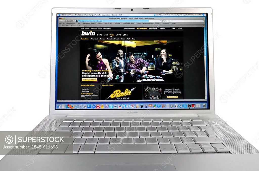 Poker online, BWin, Bet and Win, sports betting website, online betting, betting portal displayed on an Apple MacBook Pro
