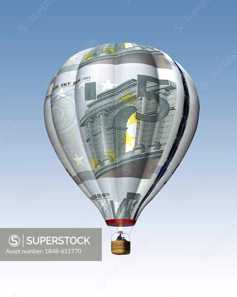 Hot air balloon from 5 euro banknotes, Illustration