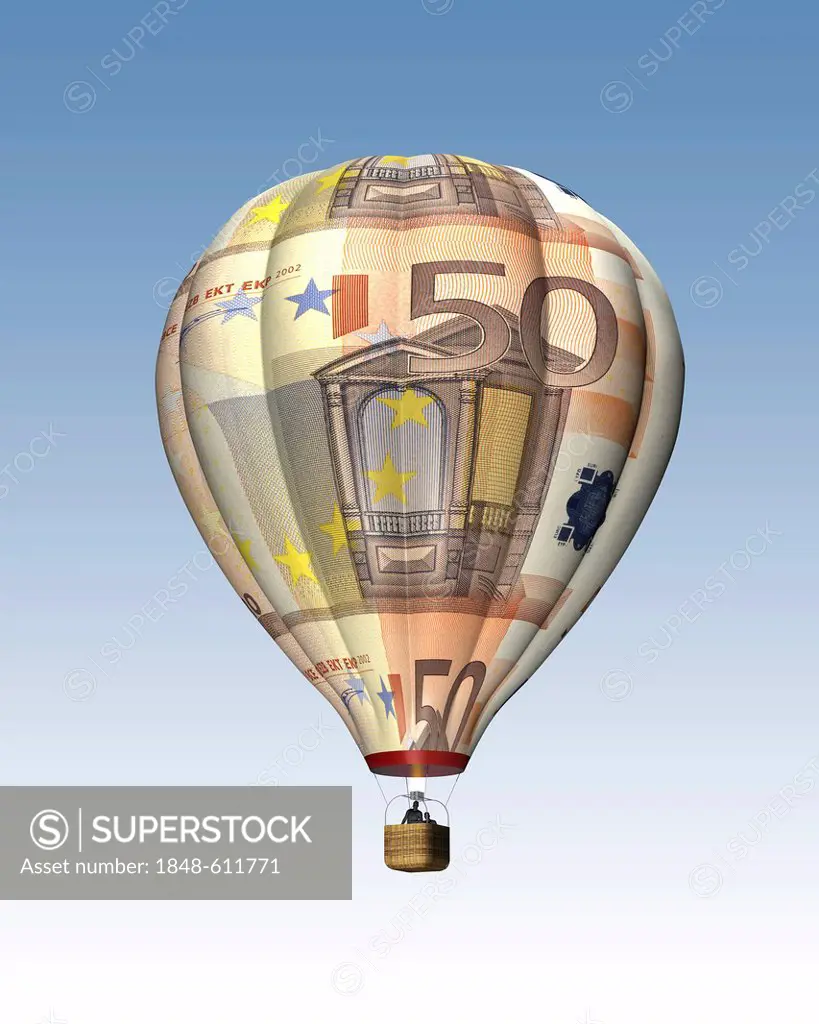 Hot air balloon from 50 euro banknotes, Illustration