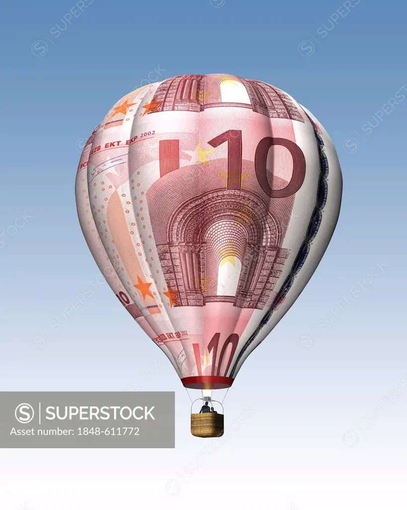 Hot air balloon from 10 euro banknotes, Illustration
