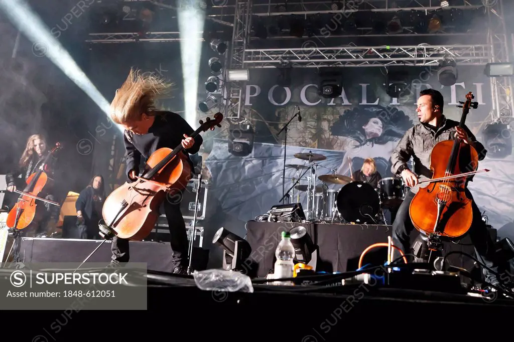 The Finnish band Apocalyptica playing live at the Soundcheck Open Air in Sempach-Neuenkirch, Lucerne, Switzerland, Europe