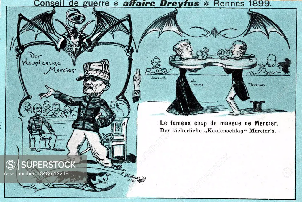 Dreyfus affair, trial in Rennes, France, 1899, historical illustration, 1900