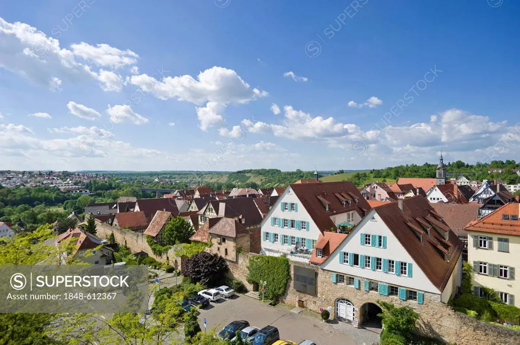 Townscape with former town wall, Marbach am Neckar, Neckar valley, Baden-Wuerttemberg, Germany, Europe