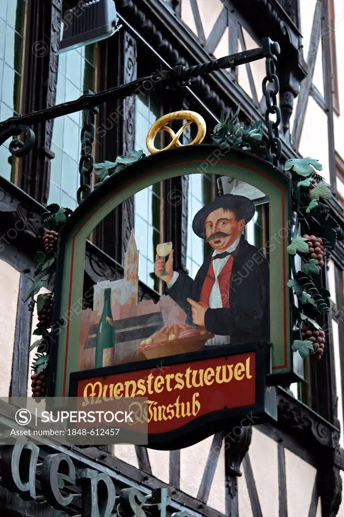 Hanging-sign, Muensterstuewel Winstub, wine tavern, Strasbourg, Alsace, France, Europe