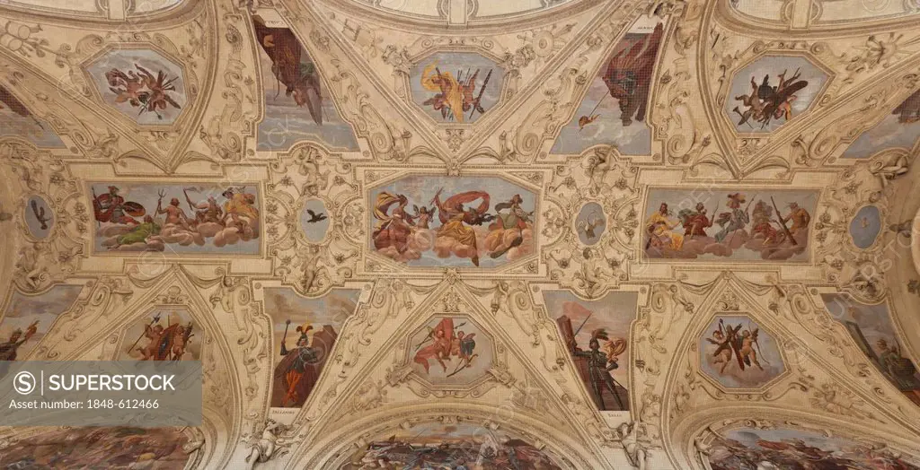 Ceiling painting in the Wallenstein Palace, old town, Prague, Czech Republic, Europe