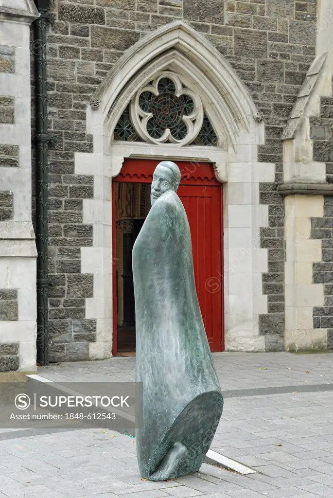 Bronze statue of a monk outside Christchurch Cathedral, Cathedral Square, Christchurch, South Island, New Zealand