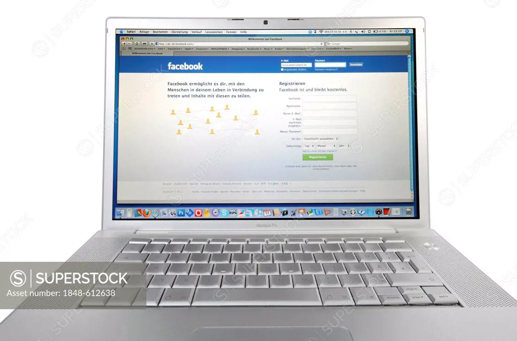 Facebook, internet based social networking portal displayed on an Apple MacBook Pro