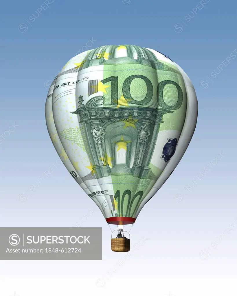 Hot air balloon from 100 euro banknotes, Illustration