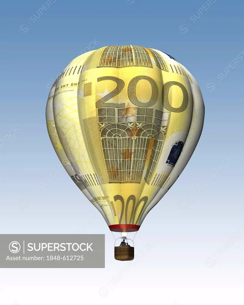 Hot air balloon from 200 euro banknotes, Illustration