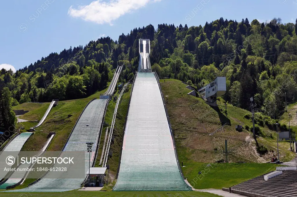 Ski jumps in the Olympic Stadium, Garmisch-Partenkirchen, Werdenfelser Land region, Upper Bavaria, Bavaria, Germany, Europe, PublicGround