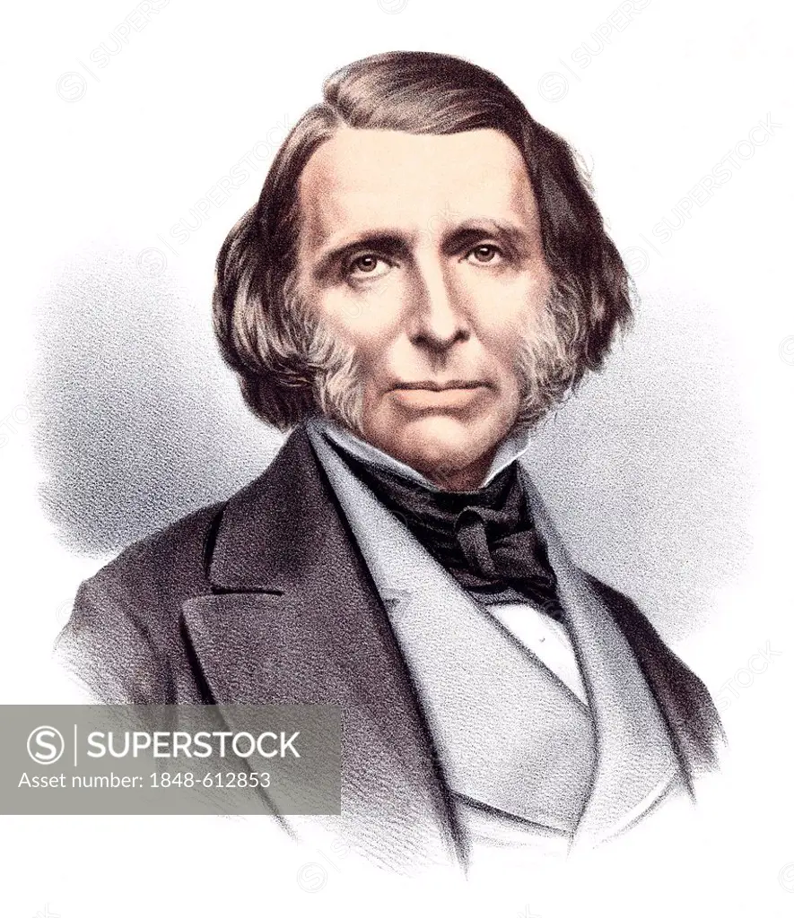 Historic chromolithography from the 19th century, portrait of John Ruskin, 1819 - 1900, an English writer, painter, art historian and social philosoph...
