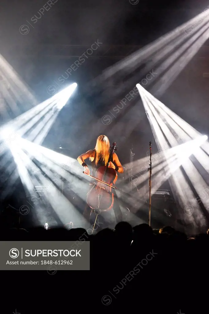 Eicca Toppinen of the Finnish band Apocalyptica playing live at the Soundcheck Open Air in Sempach-Neuenkirch, Lucerne, Switzerland, Europe