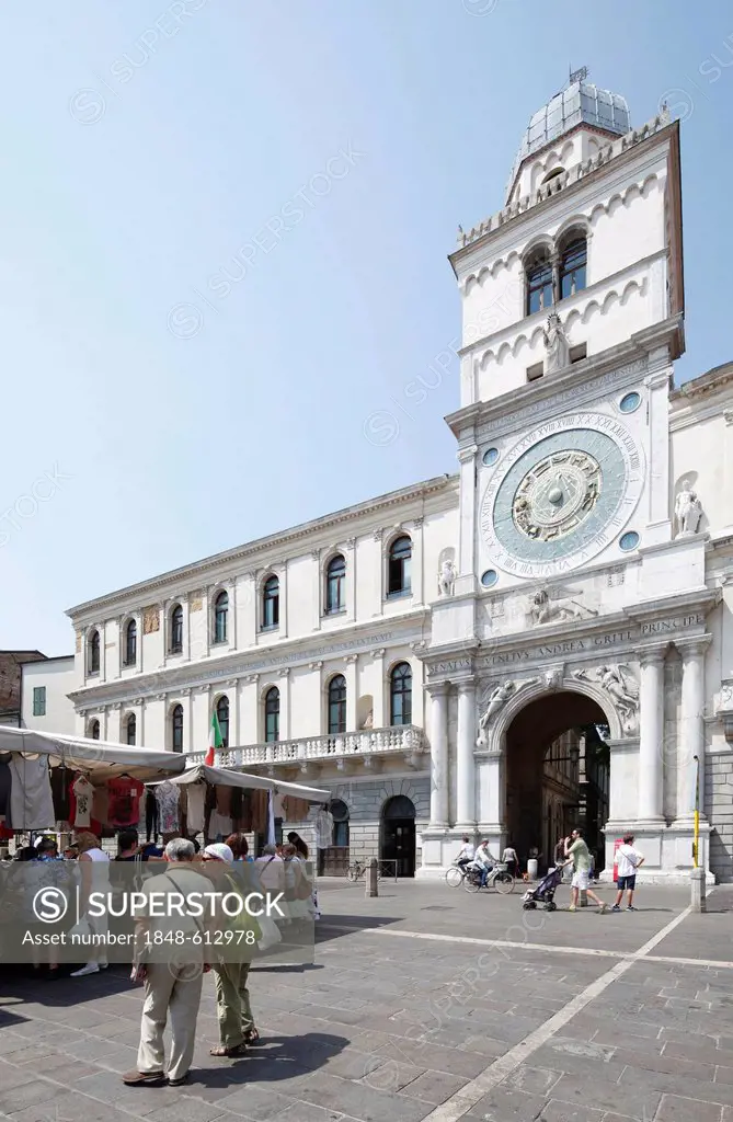 Palazzo del Capitanio square and the clock tower with the astronomical clock, Piazza dei Signori square, Padua, Padova, Veneto, Italy, Europe