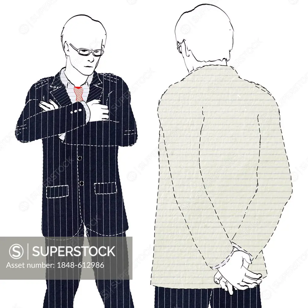 Two colleagues or co-workers, symbolic image for bullying, illustration