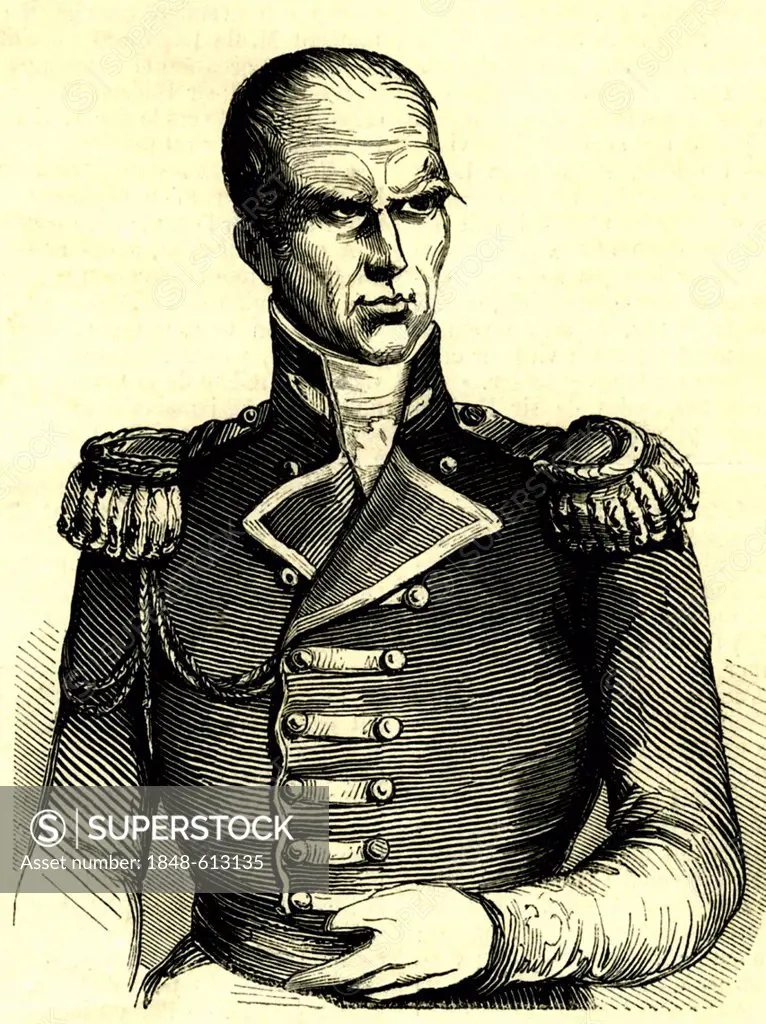Sir Hudson Lowe, British General, 1769 - 1844, Governor of St Helena when Napoleon was captive there, historical illustration, 1860