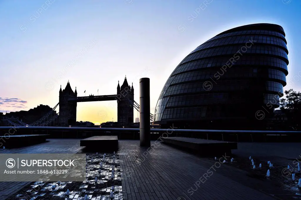 The Tower Bridge and the City Hall in the morning, London, England, United Kingdom, Europe