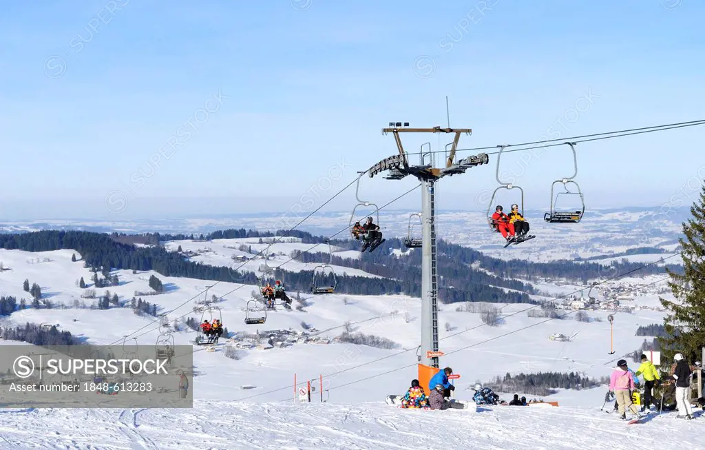 Ski area on Mt. Gruenten, Upper Allgaeu, Swabia, Bavaria, Germany, Europe