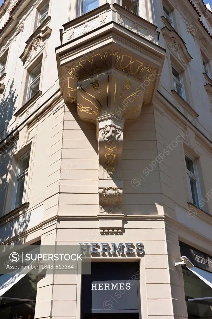 Hermes shop, magnificent building in the old town, luxury shopping district, Prague, Czech Republic, Europe