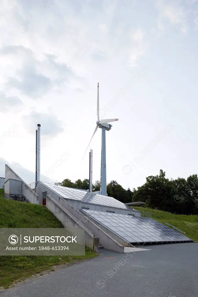 Wind turbine and photovoltaic system, eco-park, Hartberg, Austria, Europe