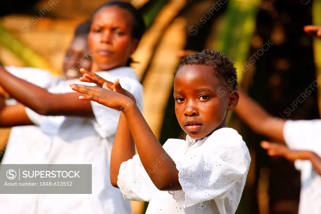 Girls of a church choir dancing, Bukoba, Kagera region, Tanzania, Africa