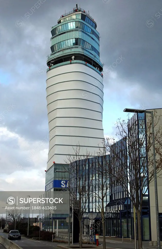 Air traffic control tower at Vienna International Airport, Vienna-Schwechat, Austria, Europe