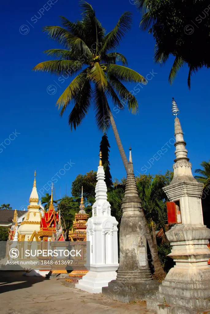 Theravada Buddhism, ornate grave stupas, Wat Xayaphoum temple, Savannakhet, Laos, Southeast Asia, Asia