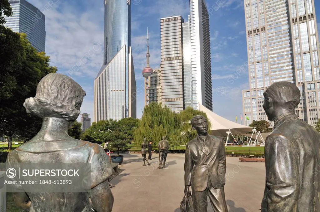 Statues in the Lujiazui Park, Oriental Pearl Tower, Pudong, Shanghai, China, Asia