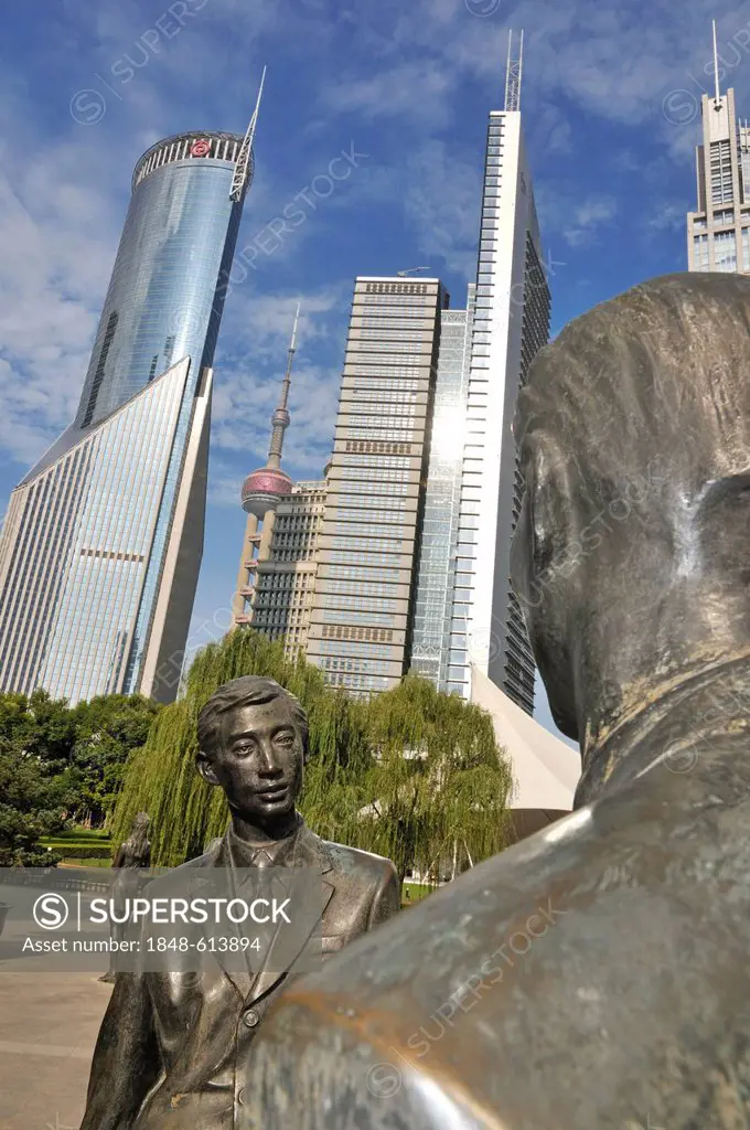 Statues in the Lujiazui Park, Oriental Pearl Tower, Pudong, Shanghai, China, Asia