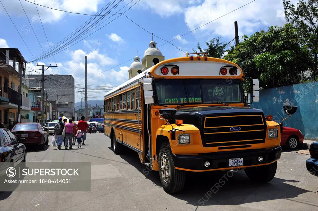 Public bus, El Mesquital slum, Guatemala City, Guatemala, Central America
