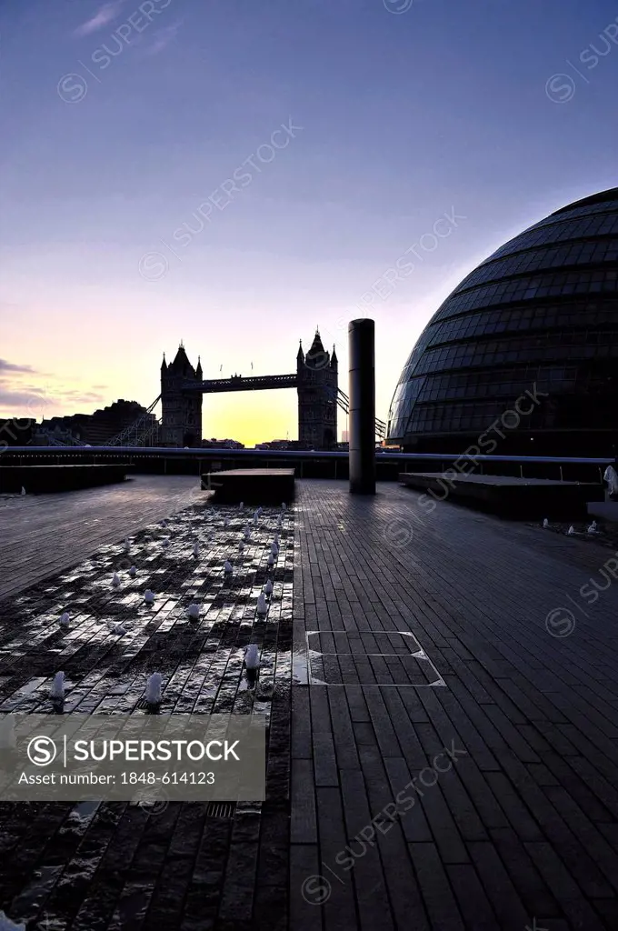 The Tower Bridge and the City Hall in the morning, London, England, United Kingdom, Europe