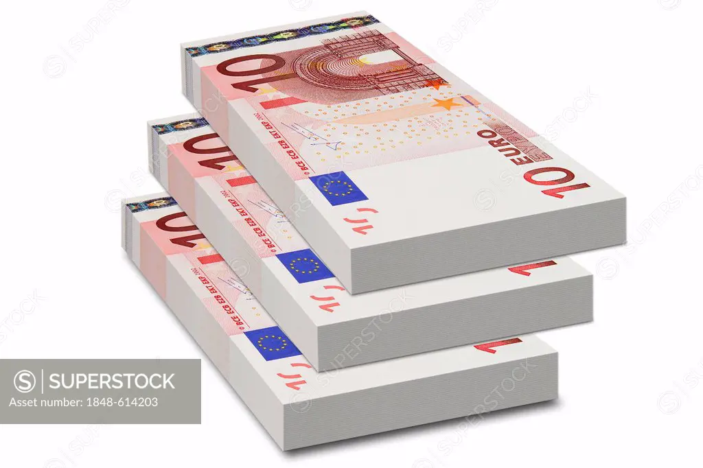 Bundles of 10 euro bank notes