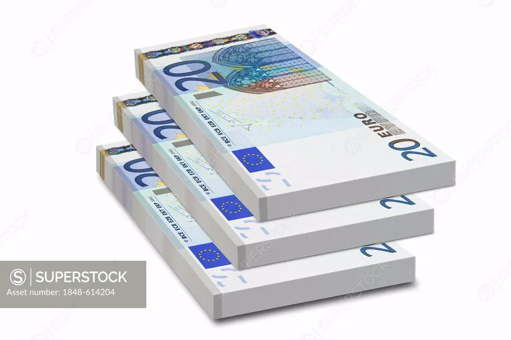 Bundles of 20 euro bank notes
