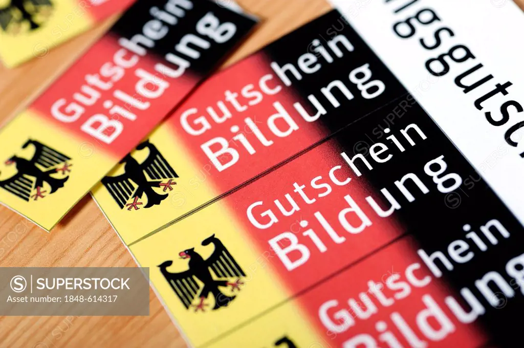Vouchers, Bildungsgutschein coupons, lettering Gutschein Bildung, German for education voucher, symbolic image