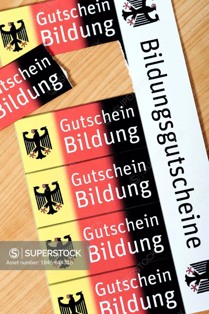 Vouchers, Bildungsgutschein coupons, lettering Gutschein Bildung, German for education voucher, symbolic image
