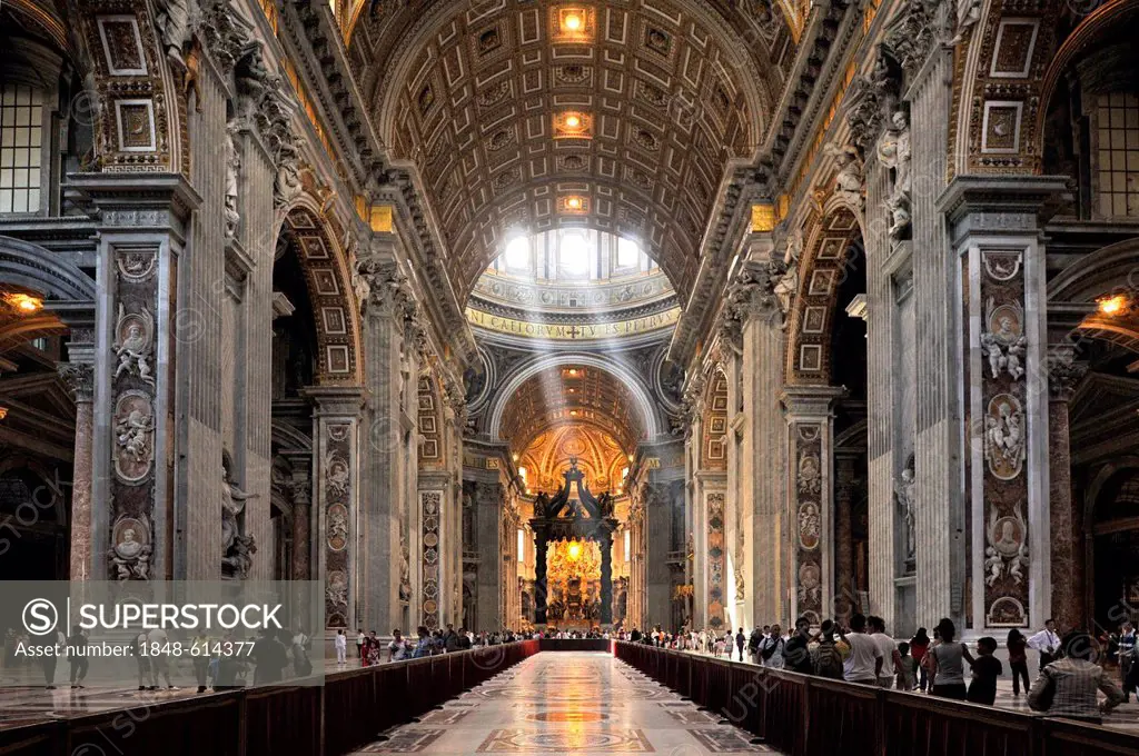 St. Peter's baldachin, Bernini's baldachin, center nave of St. Peter's Basilica, Vatican City, Rome, Lazio region, Italy, Europe