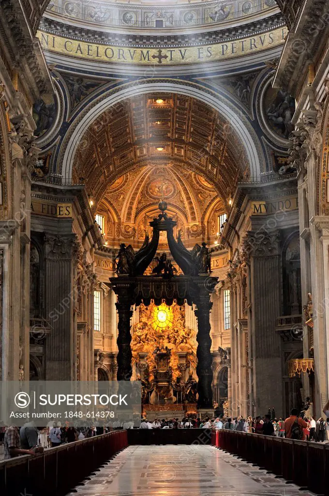 St. Peter's baldachin, Bernini's baldachin above the papal altar of St. Peter's Basilica, Vatican City, Rome, Lazio region, Italy, Europe