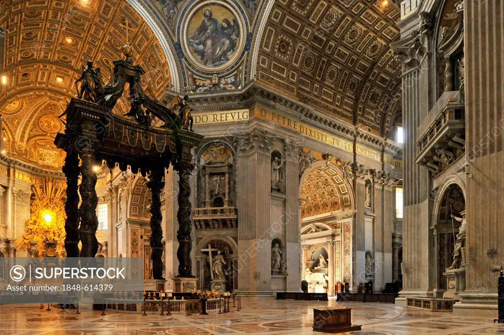 Apse and Bernini's baldachin above the papal altar of St. Peter's Basilica, Vatican City, Rome, Lazio region, Italy, Europe