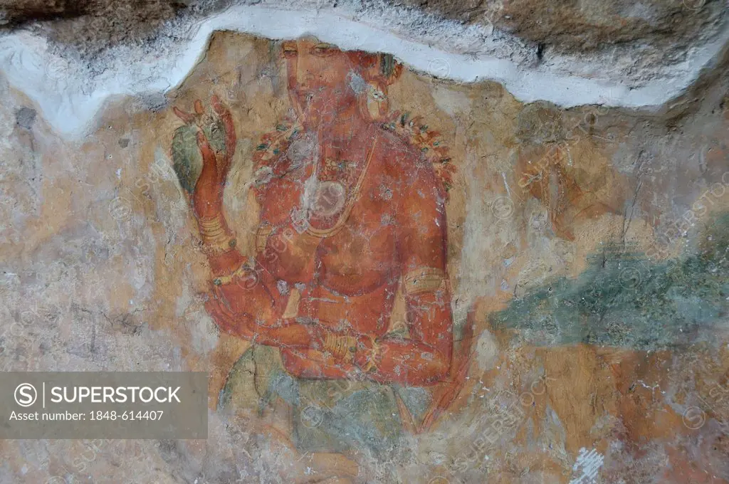 Cloud Maidens, frescoes from the 5th century on the Lion Rock, rock fortress, UNESCO World Heritage site, Sigiriya, Sri Lanka, Asia