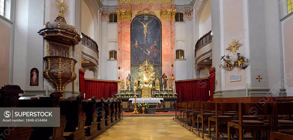 Interior view, high altar, nave, Elisabethinenkirche church, cultural heritage, Linz, Upper Austria, Austria, Europe