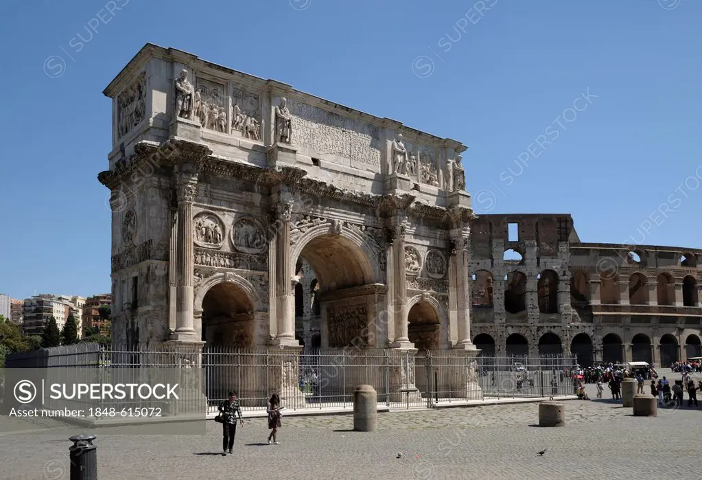 Arch of Constantine and the Colosseum, Rome, Italy, Europe