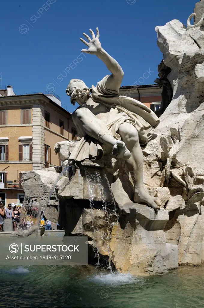 Fountain of the Four Rivers, designed by Bernini, Piazza Navona, Rome, Italy, Europe