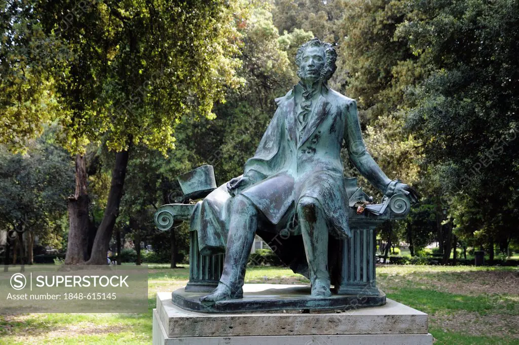 Monument to Alexander Pushkin, Villa Borghese gardens, Rome, Italy, Europe