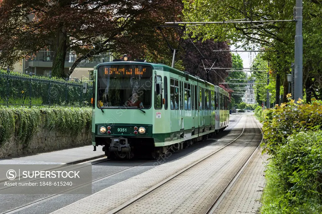 Tram at Koenigswinter on the Bonn tram system route 66, Telekom Express, North Rhine-Westphalia, Germany, Europe