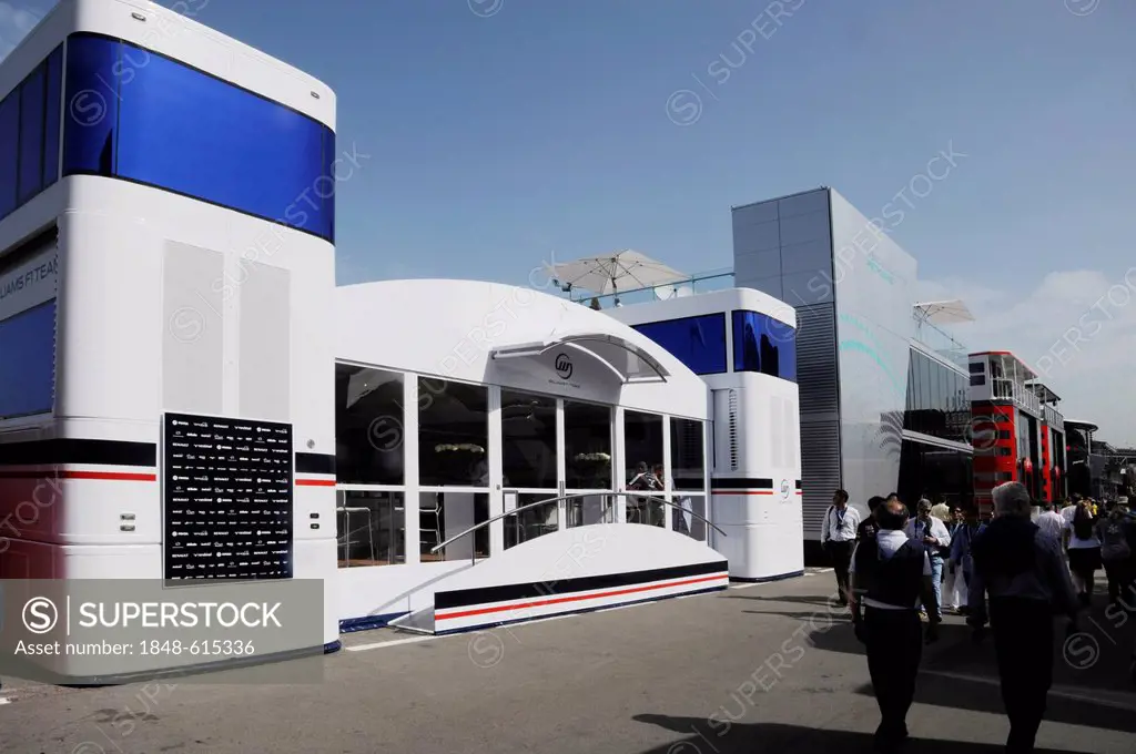 Team Williams hospitality motorhome in the paddock, during the qualifying for the Spanish Grand Prix, Circuit de Catalunya race course in Montmelo, Sp...